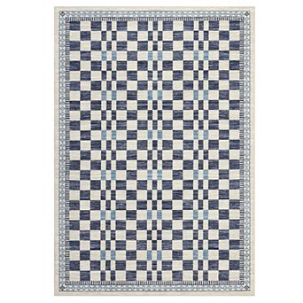 Modern Non-Slip Checkered Rug, Stain-Resistant Soft Faux Wool Carpet for Living Room