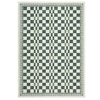 Modern Non-Slip Checkered Rug, Stain-Resistant Soft Faux Wool Carpet for Living Room