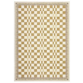 Modern Non-Slip Checkered Rug, Stain-Resistant Soft Faux Wool Carpet for Living Room