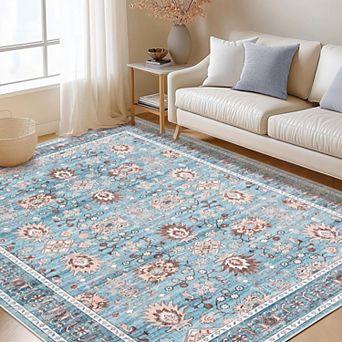 4x6 Area Rug for Living Room, Washable Vintage Printed Soft Rugs, Non Slip Low Pile Carpet