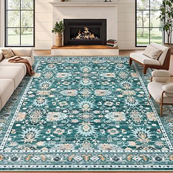 4x6 Area Rug for Living Room, Washable Vintage Printed Soft Rugs, Non Slip Low Pile Carpet