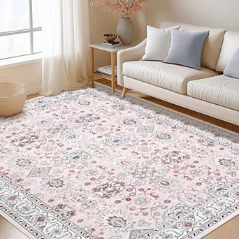4x6 Area Rug for Living Room, Washable Vintage Printed Soft Rugs, Non Slip Low Pile Carpet