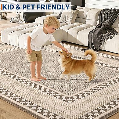 Checkered Area Rug 2x6, No Slip Washable Rug, Modern Bedroom Rug Under Bed Ultra Carpet