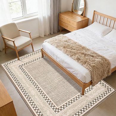 Checkered Area Rug 2x6, No Slip Washable Rug, Modern Bedroom Rug Under Bed Ultra Carpet