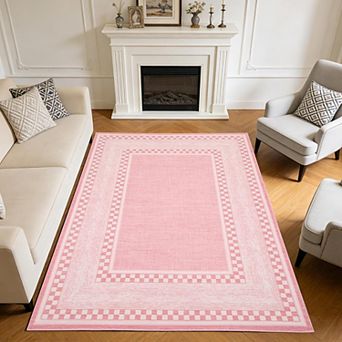 Checkered Area Rug 2x6, No Slip Washable Rug, Modern Bedroom Rug Under Bed Ultra Carpet