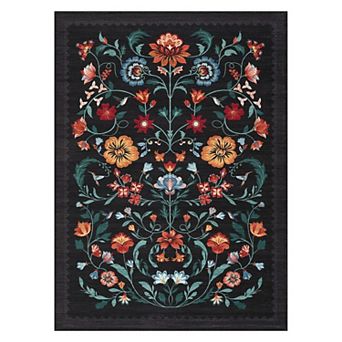 Floral Washable Rugs, Non-Slip Low Pile Living Room Rugs Stain Resistance Vintage Throw Rug