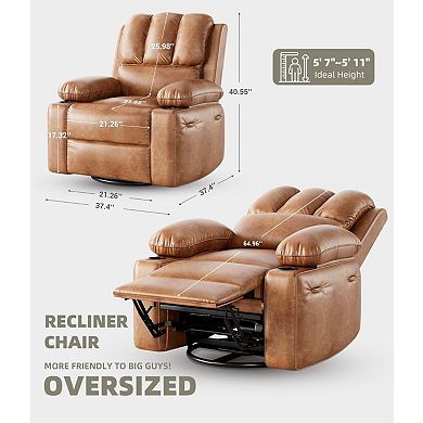 Recliner Chair, Oversized Leather Rocking Recliner with Massage and Heat