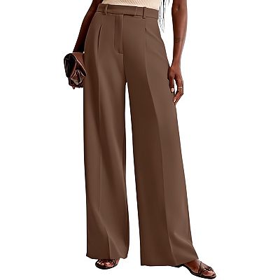 Women's High Waist Wide Leg Pants Flowy Dress Pants with Draped Fabric,  Tailored Casual Trousers