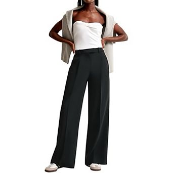 Women's High Waist Wide Leg Pants Flowy Dress Pants with Draped Fabric, Tailored Casual Trousers