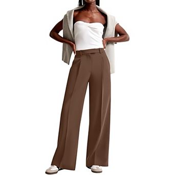 Women's High Waist Wide Leg Pants Flowy Dress Pants with Draped Fabric, Tailored Casual Trousers