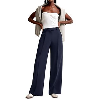 Women's High Waist Wide Leg Pants Flowy Dress Pants with Draped Fabric, Tailored Casual Trousers