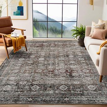 Area Rugs 2x3 Vintage Printed Floor Carpet with Non-Slip Backing, Stain-Resistant Oriental