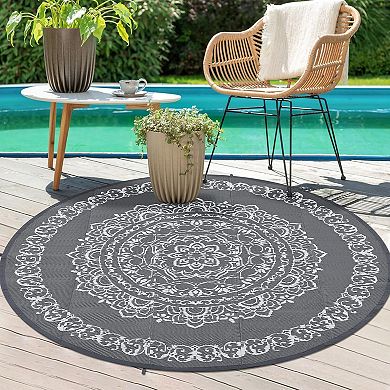 Outdoor Rug Boho Waterproof Plastic Straw Area Rug for Patios Indoor Outdoor Reversible