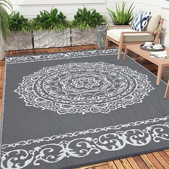 Outdoor Rug Boho Waterproof Plastic Straw Area Rug for Patios Indoor Outdoor Reversible