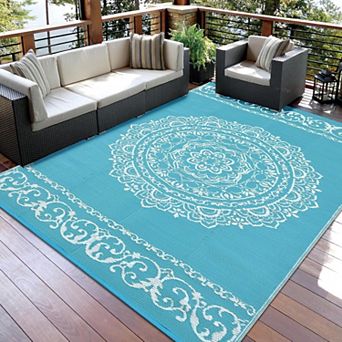 Outdoor Rug Boho Waterproof Plastic Straw Area Rug for Patios Indoor Outdoor Reversible
