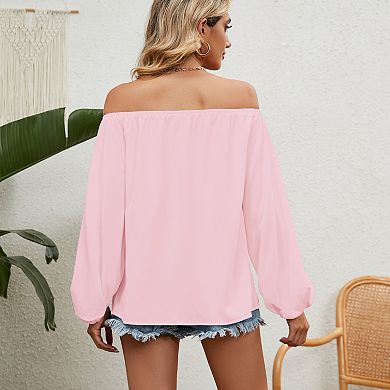 Women's Elegant Off Shoulder Top Ruffle Long Sleeve Chiffon Blouse Casual Loose Shirts