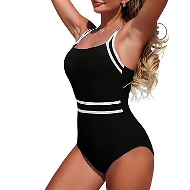 Women's 1 Piece Swimsuit Square Neck Cross Back Color Block Bikini