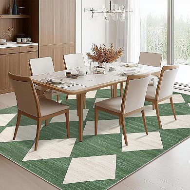 8x10 Rugs Washable Checkered Rug, Modern Neutral Living Room Rugs, Stain-Resistant Large