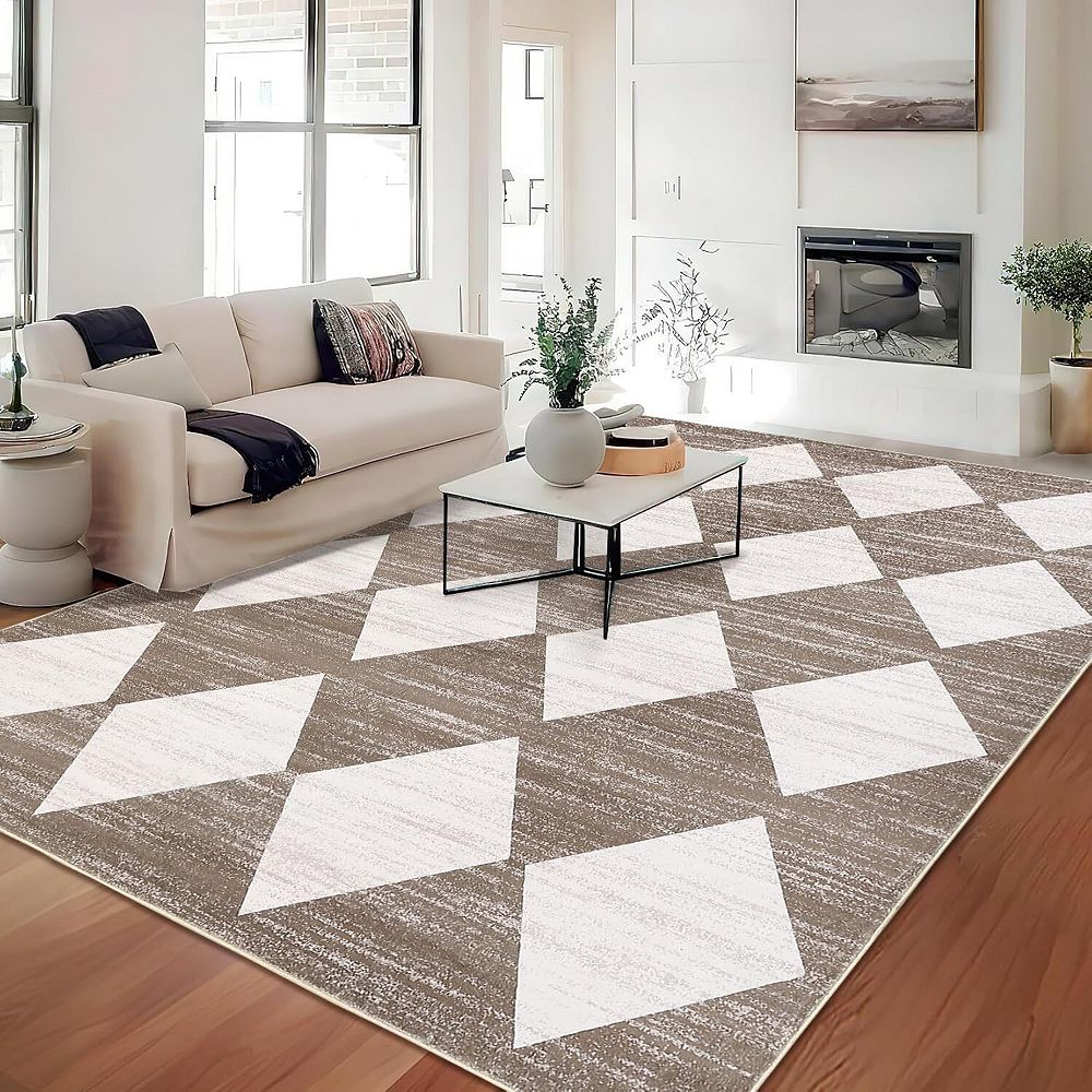 8x10 Rugs Washable Checkered Rug, Modern Neutral Living Room Rugs ...