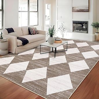 8x10 Rugs Washable Checkered Rug, Modern Neutral Living Room Rugs, Stain-Resistant Large