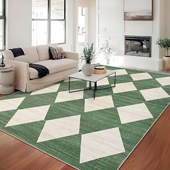 8x10 Rugs Washable Checkered Rug, Modern Neutral Living Room Rugs, Stain-Resistant Large