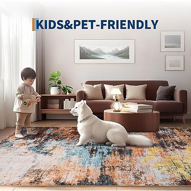 Large Area Rugs Abstract Neutral Living Room Carpet, Non-Shedding Contemporary Flo