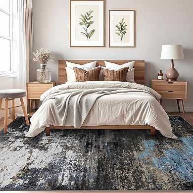 Large Area Rugs Abstract Neutral Living Room Carpet, Non-Shedding Contemporary Flo