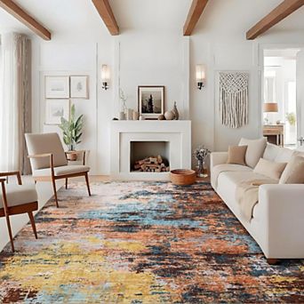 Large Area Rugs Abstract Neutral Living Room Carpet, Non-Shedding Contemporary Flo