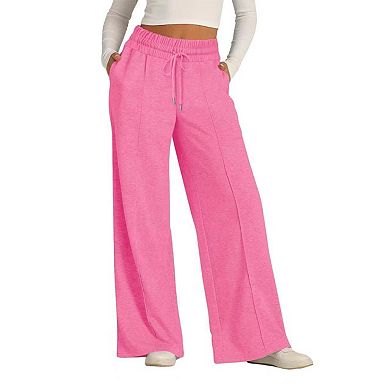 Women's High Waist Wide Leg Pants Solid Drawstring Casual Trousers, Chic Relaxed Fit Lounge Pants