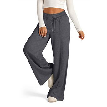 Women's High Waist Wide Leg Pants Solid Drawstring Casual Trousers, Chic Relaxed Fit Lounge Pants