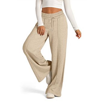 Women's High Waist Wide Leg Pants Solid Drawstring Casual Trousers, Chic Relaxed Fit Lounge Pants
