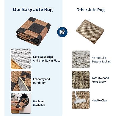 Modern Runner Rug for Hallway 2x6 Checkered Easy Jute Rug with Non-Slip Backing