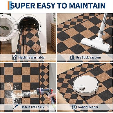 Modern Runner Rug for Hallway 2x6 Checkered Easy Jute Rug with Non-Slip Backing