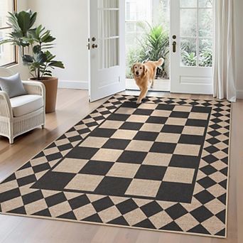 Modern Runner Rug for Hallway 2x6 Checkered Easy Jute Rug with Non-Slip Backing