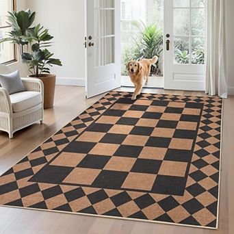 Modern Runner Rug for Hallway 2x6 Checkered Easy Jute Rug with Non-Slip Backing