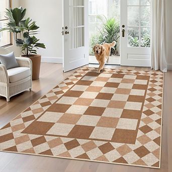 Modern Runner Rug for Hallway 2x6 Checkered Easy Jute Rug with Non-Slip Backing