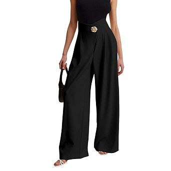 Women's High Waist Wide Leg Pants Asymmetric Waist Casual Trousers with Pockets, Flowy Relaxed Fit