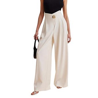 Women's High Waist Wide Leg Pants Asymmetric Waist Casual Trousers with Pockets, Flowy Relaxed Fit