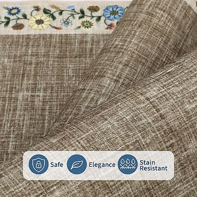 Washable Living Room Rug Floral Bordered Area Rugs Soft Thin Indoor Carpet for Bedroom