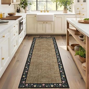 Washable Living Room Rug Floral Bordered Area Rugs Soft Thin Indoor Carpet for Bedroom