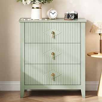 Wood Nightstand Fluted Dresser for Bedroom, 27.5" Wide 3-Drawer Bedside Tables, Modern Chest
