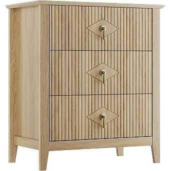 Wood Nightstand Fluted Dresser for Bedroom, 27.5" Wide 3-Drawer Bedside Tables, Modern Chest