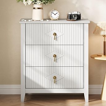 Wood Nightstand Fluted Dresser for Bedroom, 27.5" Wide 3-Drawer Bedside Tables, Modern Chest