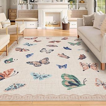 Butterfly Area Rug 8x10, No Slip Washable Rug, Modern Bedroom Rug Under Bed Ultra Carpet