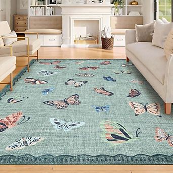 Butterfly Area Rug 8x10, No Slip Washable Rug, Modern Bedroom Rug Under Bed Ultra Carpet