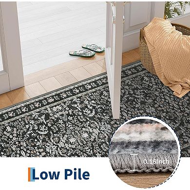 Washable Area Rug, Boho Floral Soft Rugs for Living Room, Non Slip Low Pile Carpet