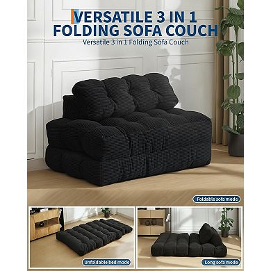 3-in-1 Folding Convertible Sofa Bed with Adjustable Back Support Pillows for Small Space
