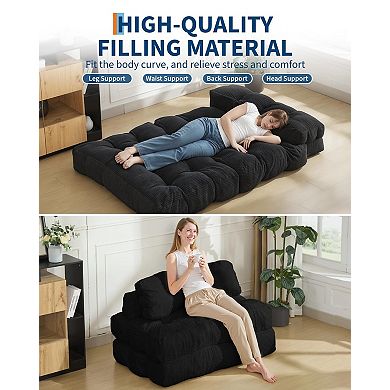 3-in-1 Folding Convertible Sofa Bed with Adjustable Back Support Pillows for Small Space