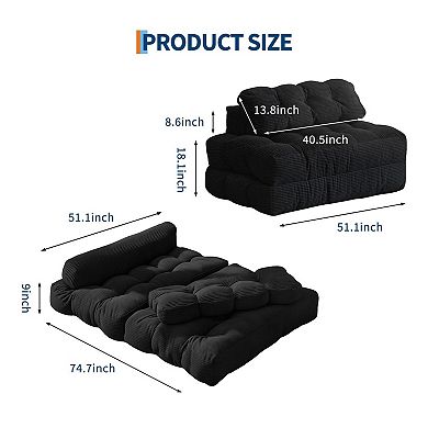 3-in-1 Folding Convertible Sofa Bed with Adjustable Back Support Pillows for Small Space
