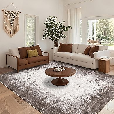 Washable Modern Abstract Area Rug Large Low Pile Collapsible Carpet Spot Resistant